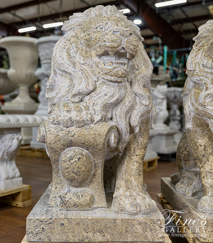 Marble Statues  - A Pair Of Lions In Solid Granite - MS-1276